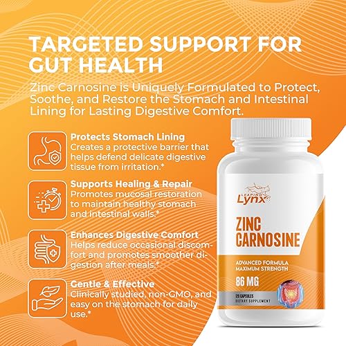 Miniatura 6 de Zinc Carnosine 86 mg  Complejo de zinc + L-carnosina clínicamente estudiado para revestimiento intestinal y apoyo estomacal  120 cápsulas