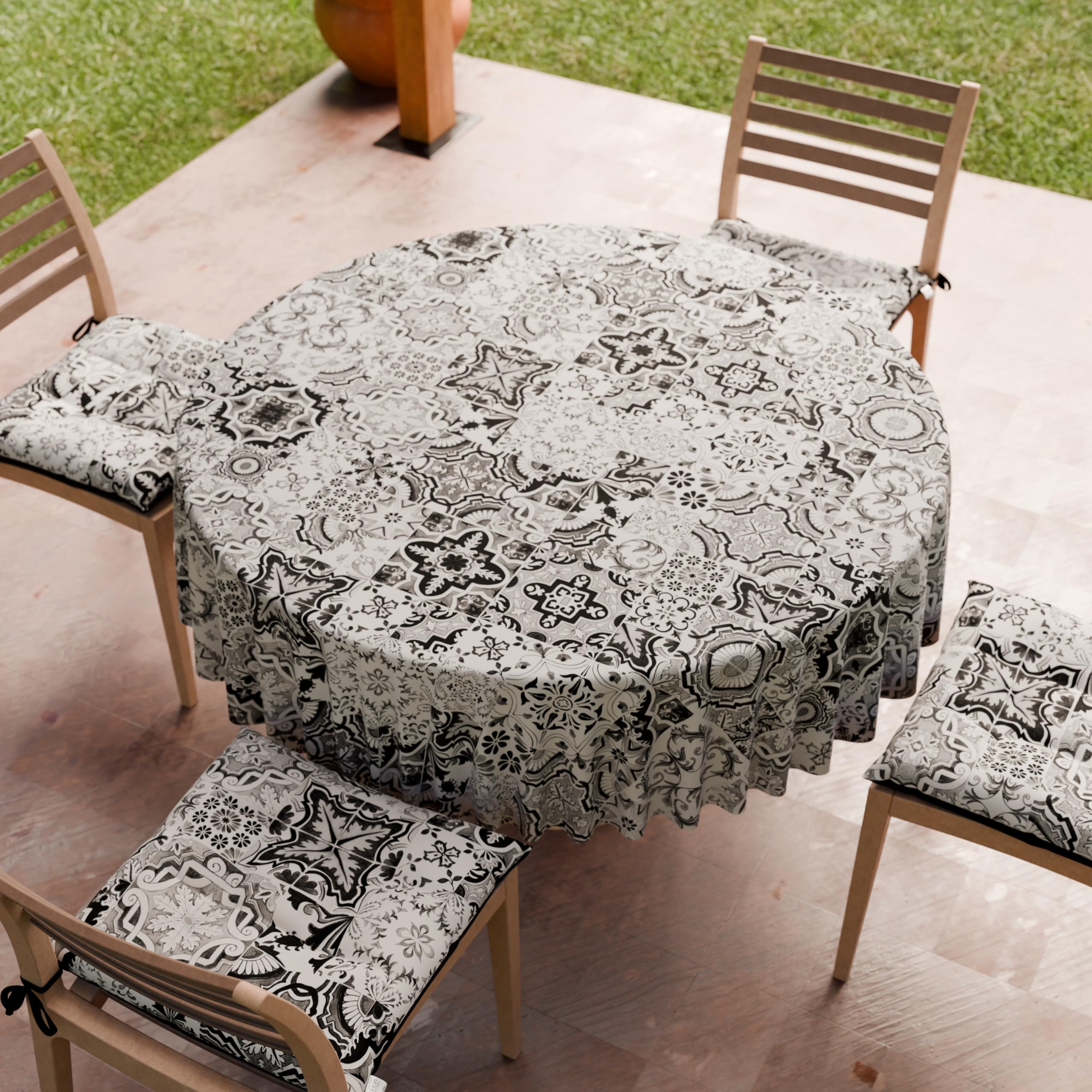 PETTI ARTIGIANI ITALIANI - Mantel Redondo Antimanchas de Microfibra (Diámetro Ø 240 cm), Manteles para Mesa Redonda, Diseño Vietri 02 Negro, 100%