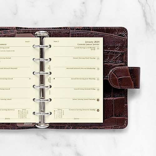 Miniatura 4 de Filofax Recambio de diario de calendario, tamaño de bolsillo, semana en una página, papel crema de algodón, sin rayas, multilingüe cuatro idiomas,