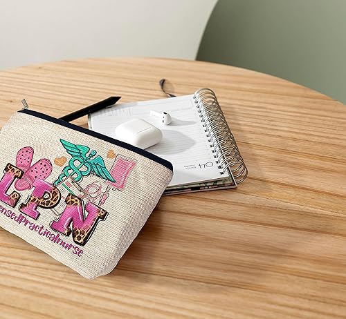 Miniatura 4 de Ayxvt LPN - Bolsa de cosméticos práctica con licencia para enfermera, diseño de leopardo rosa retro, bolsa de maquillaje decorativa para mujer,