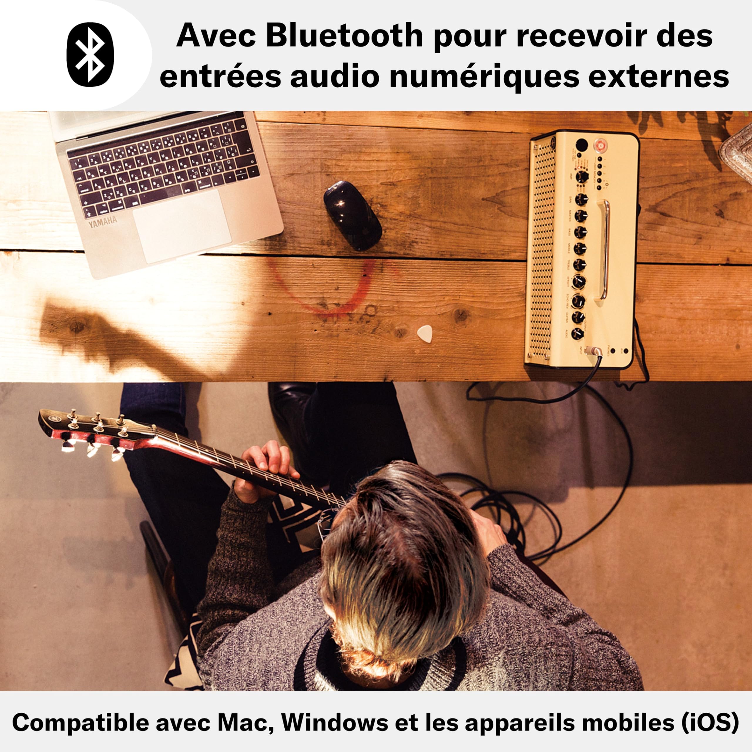 Yamaha THR10II Amplificateur Bluetooth pour guitare, puissance de 20W, doté de 15 modèles d'amplis guitare et basse, 3 modes flat et 3 modèles de micros, compact et portable