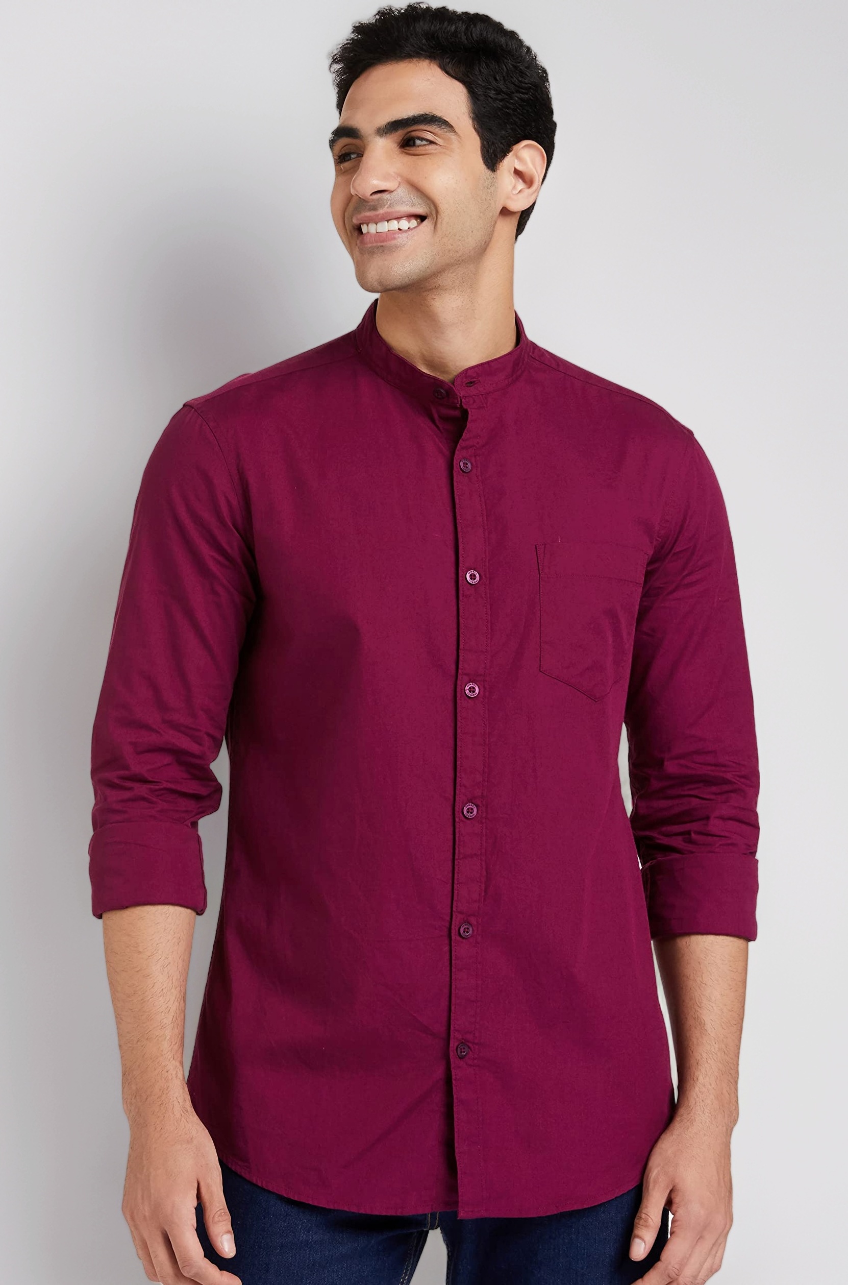 Amazon Brand - Symbol Men's Cotton Shirt | Chinese Collar | Casual