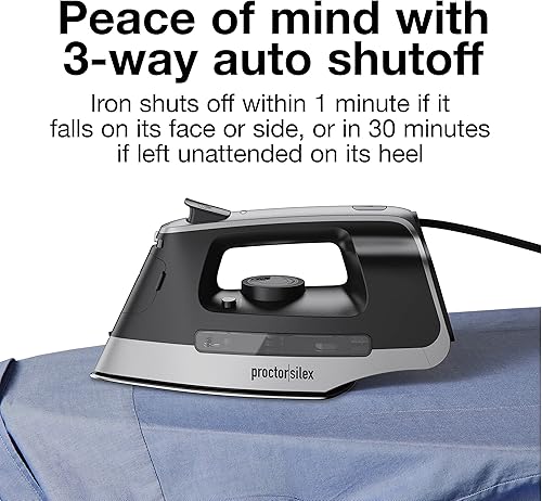 Miniatura 3 de Proctor Silex Plancha de vapor para ropa con suela de acero inoxidable duradera, 1500 vatios, cable retráctil de 8 pies, apagado automático de 3