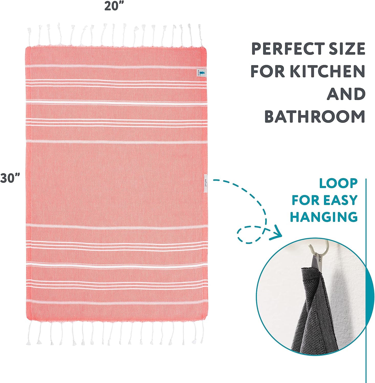 WETCAT Bundle: Turkish Bath Towel & Turkish Hand Towels - 100% Turkish Cotton, Prewashed for Soft Feel - Dark Coral Bath Towels & Dark Coral Bathroom Decor and Accessories