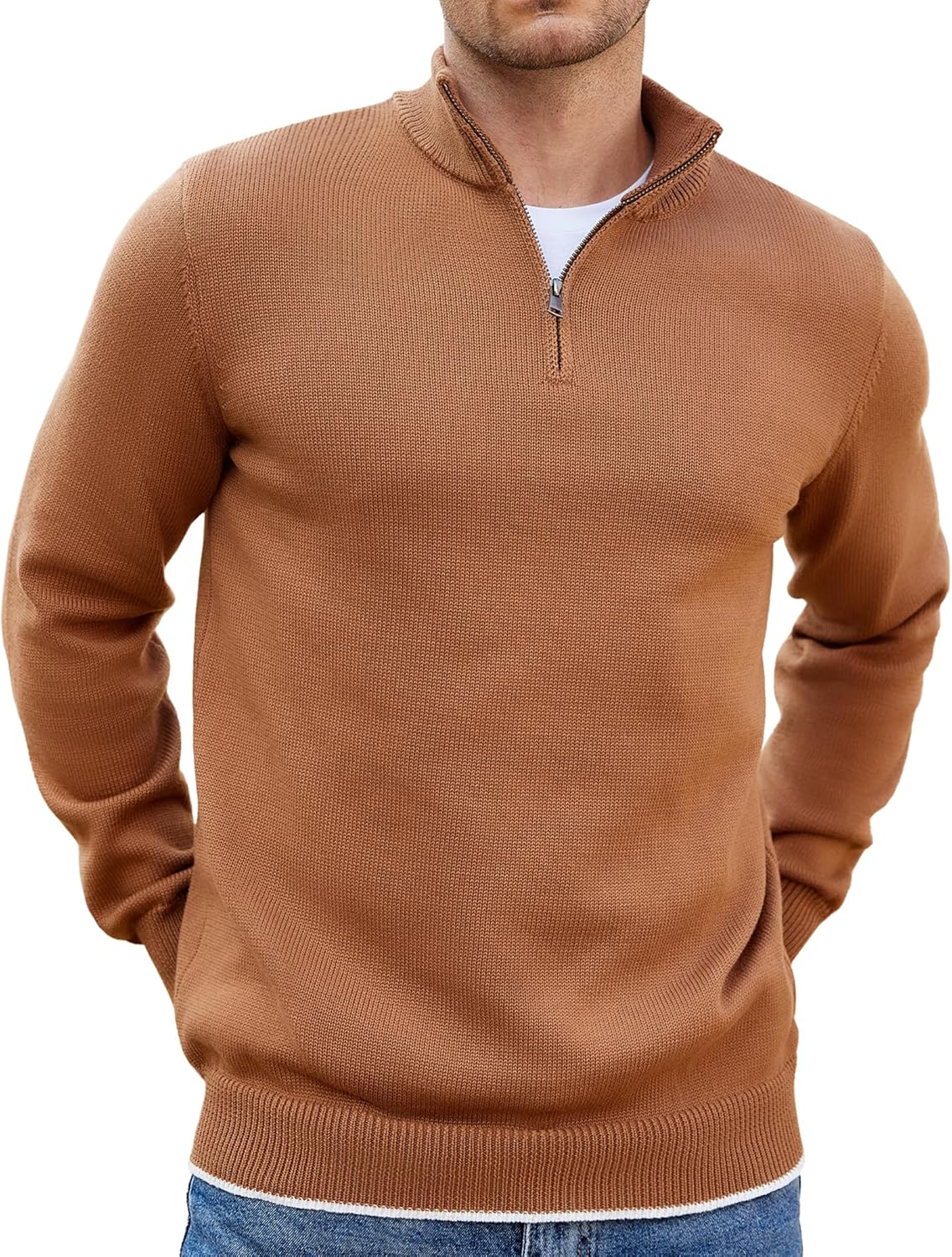 COOFANDY Men's Quarter Zip Up Pullover Slim Fit Lightweight Mock Neck Long Sleeve Sweaters