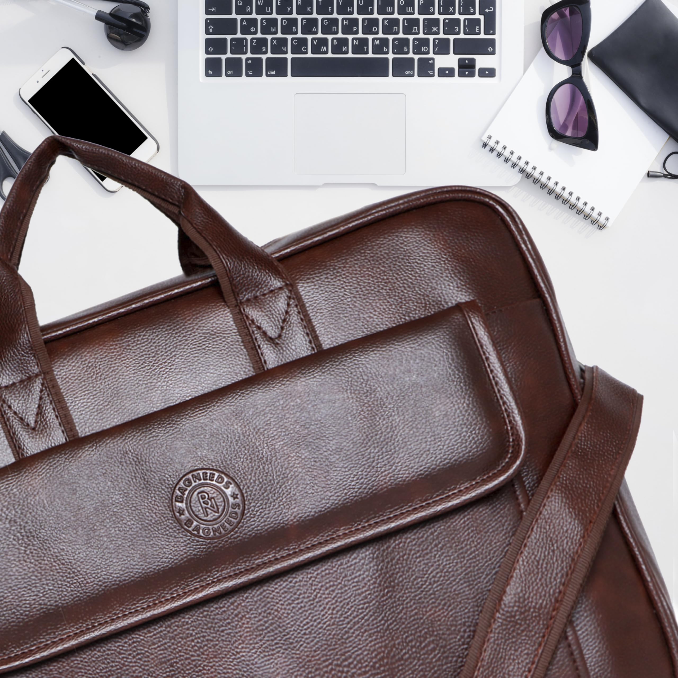 Bagneeds® Unisex Vegan Leather 16 Inch Laptop Messenger Bag | Padded Office Laptop Bag with Adjustable Shoulder Strap | Professional Travel Sling Bag (Brownn) 2