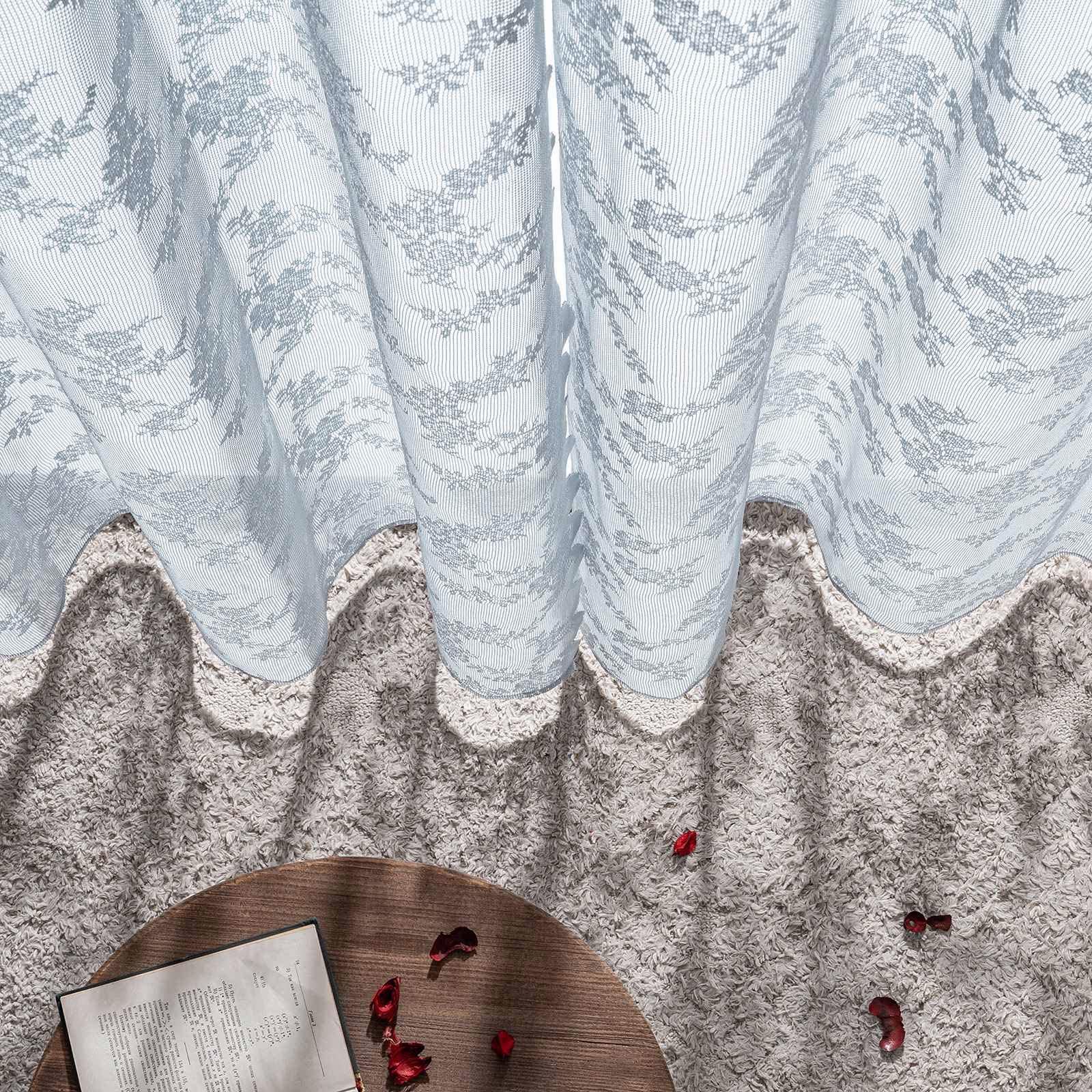 MIULEE Tende di Pizzo-Tende Grigio Chiaro per Finestre in Pizzo Trasparente Ricamate Floreali per Camera da Letto Soggiorno, Tenda Ricamate con Occhielli, 2 Pezzi Tenda, 2 X150x245cm(LxA)