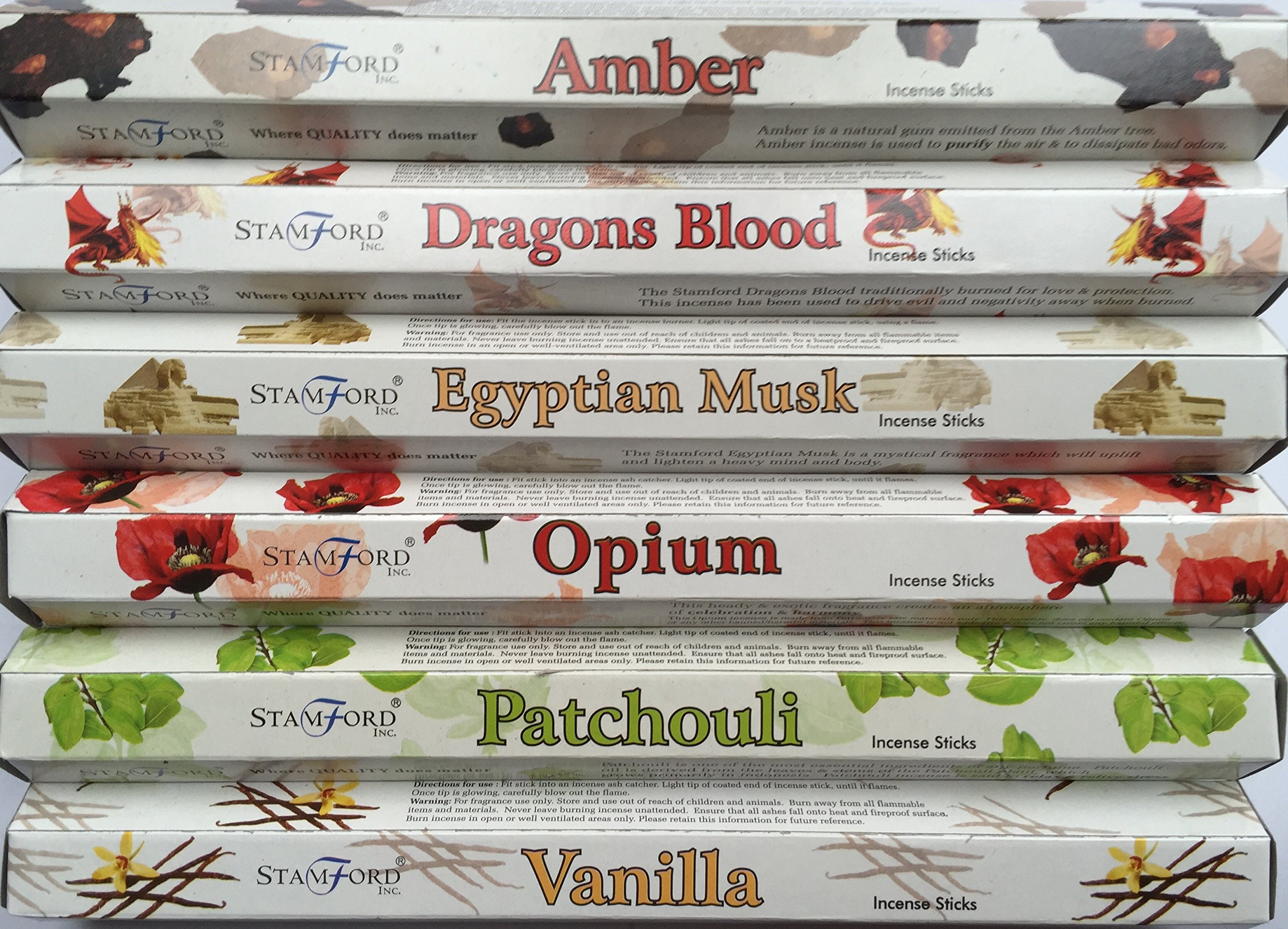 Stamford Premium Hex Range Incense Sticks - Amber, Dragons Blood, Egyptian Musk, Opium, Patchouli & Vanilla. 20 sticks per fragrance (120 sticks)