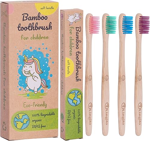 Lingito Cepillos de dientes de bambú natural, cerdas suaves sin BPA, respetuosos con la naturaleza, paquete de cepillos de dientes naturales,