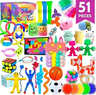 (51 Pcs) Fidget Toys Pack, Popits Fidgets Set for Classroom Prizes and Party Favors, Sensory Toys Autism Autistic ADHD, Bulk Fidget Set with Pop it Fidget Spinners Figet Cubes Fidget Rings and More