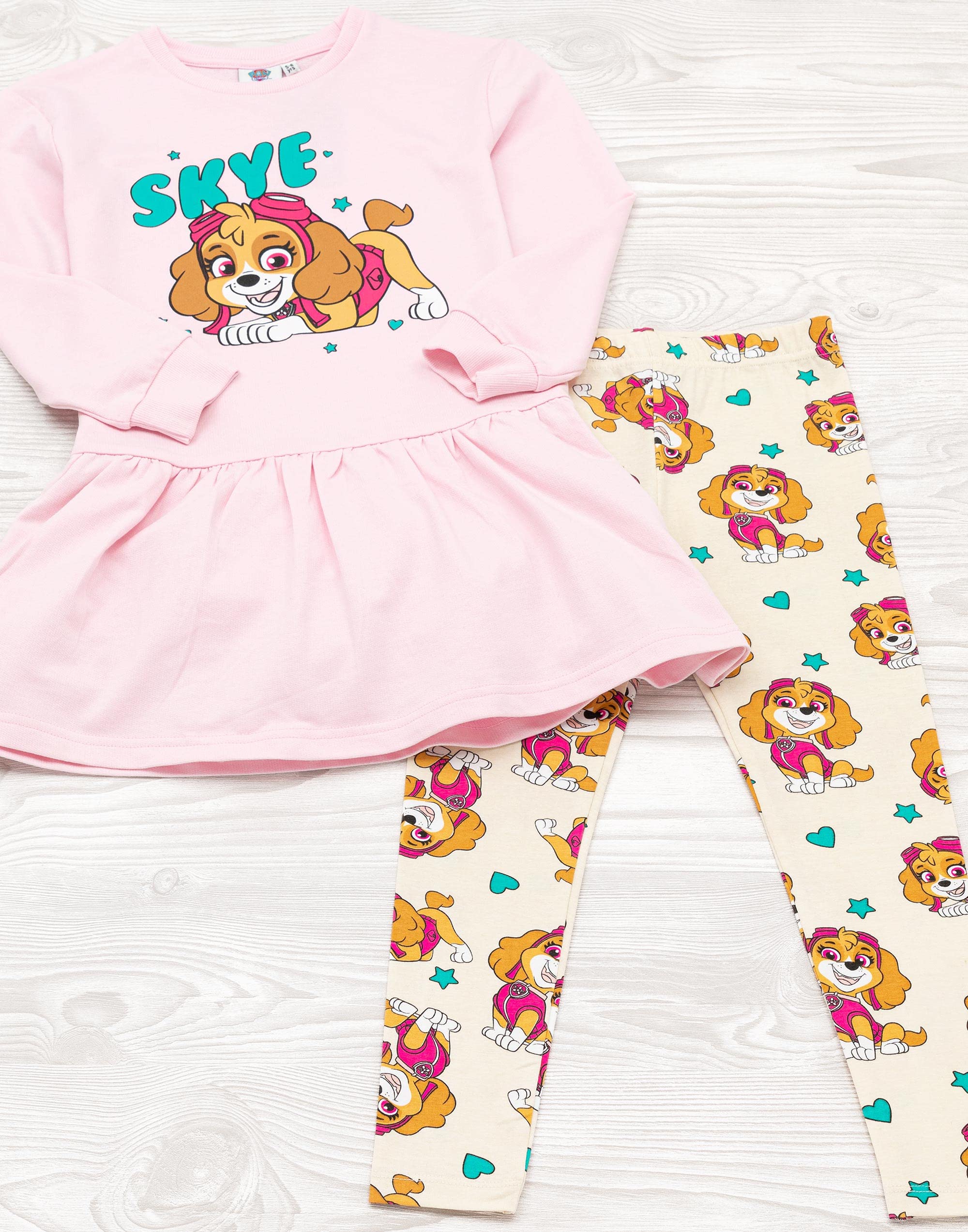 Paw Patrol Dziewczęcy sweter sukienka i legginsy zestaw | Dziecięca bluza Skye różowa bluza sweter i kremowe spodnie kompletny strój