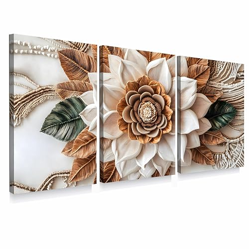 Tarfupth Boho Flower Canvas Wall Art for Bathroom White and