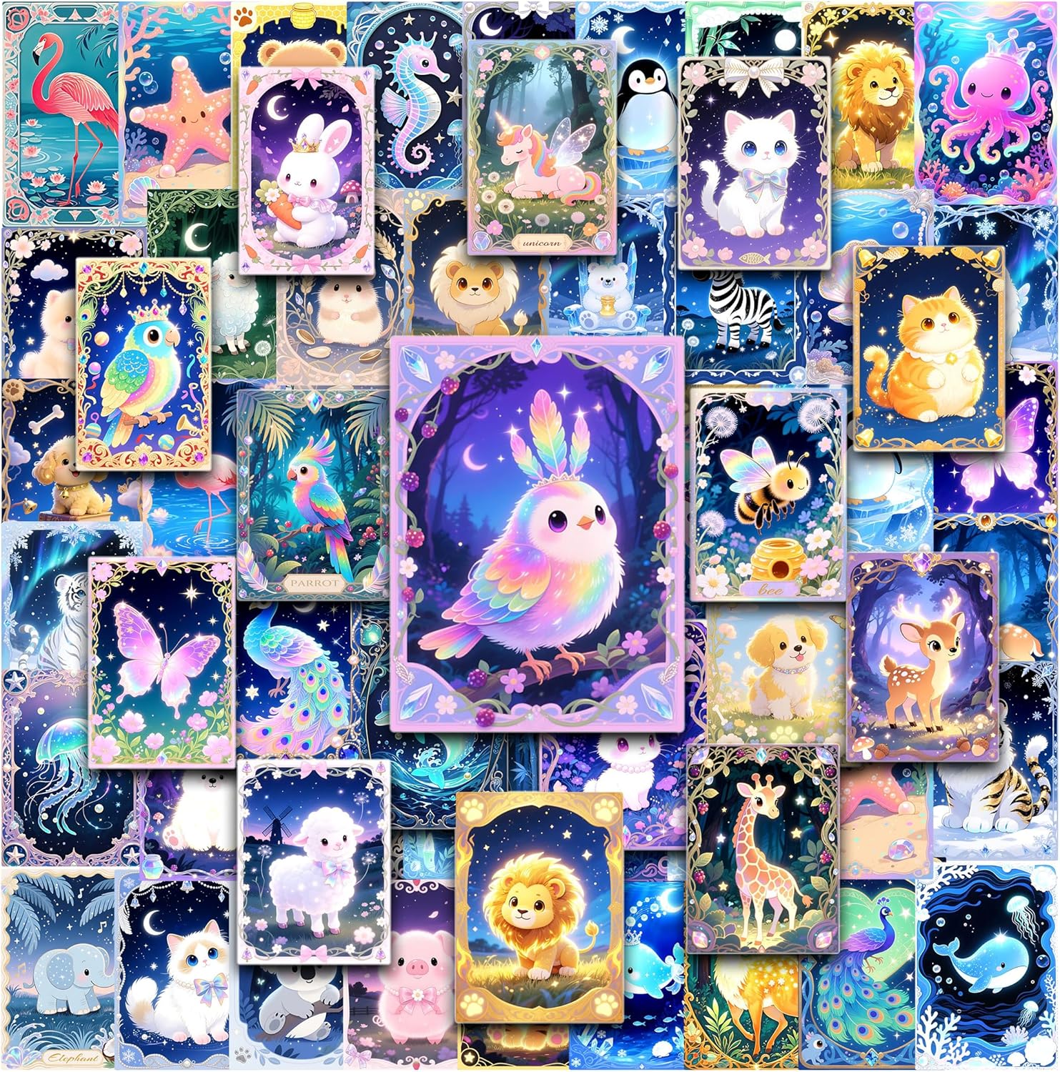55 Pcs Fantasy Animal Water Bottle Stickers for Kids, Cartoon Animal Laptop Stickers, Waterproof Vinyl Phone Case Luggage Scrapbook Mug Decorations