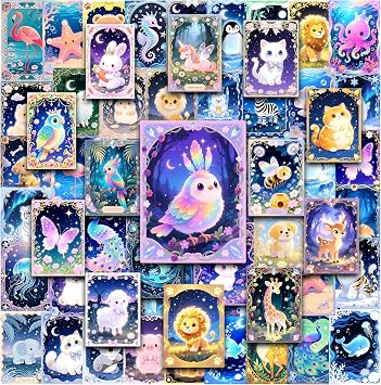 55 Pcs Fantasy Animal Water Bottle Stickers for Kids, Cartoon Animal Laptop Stickers, Waterproof Vinyl Phone Case Luggage Scrapbook Mug Decorations
