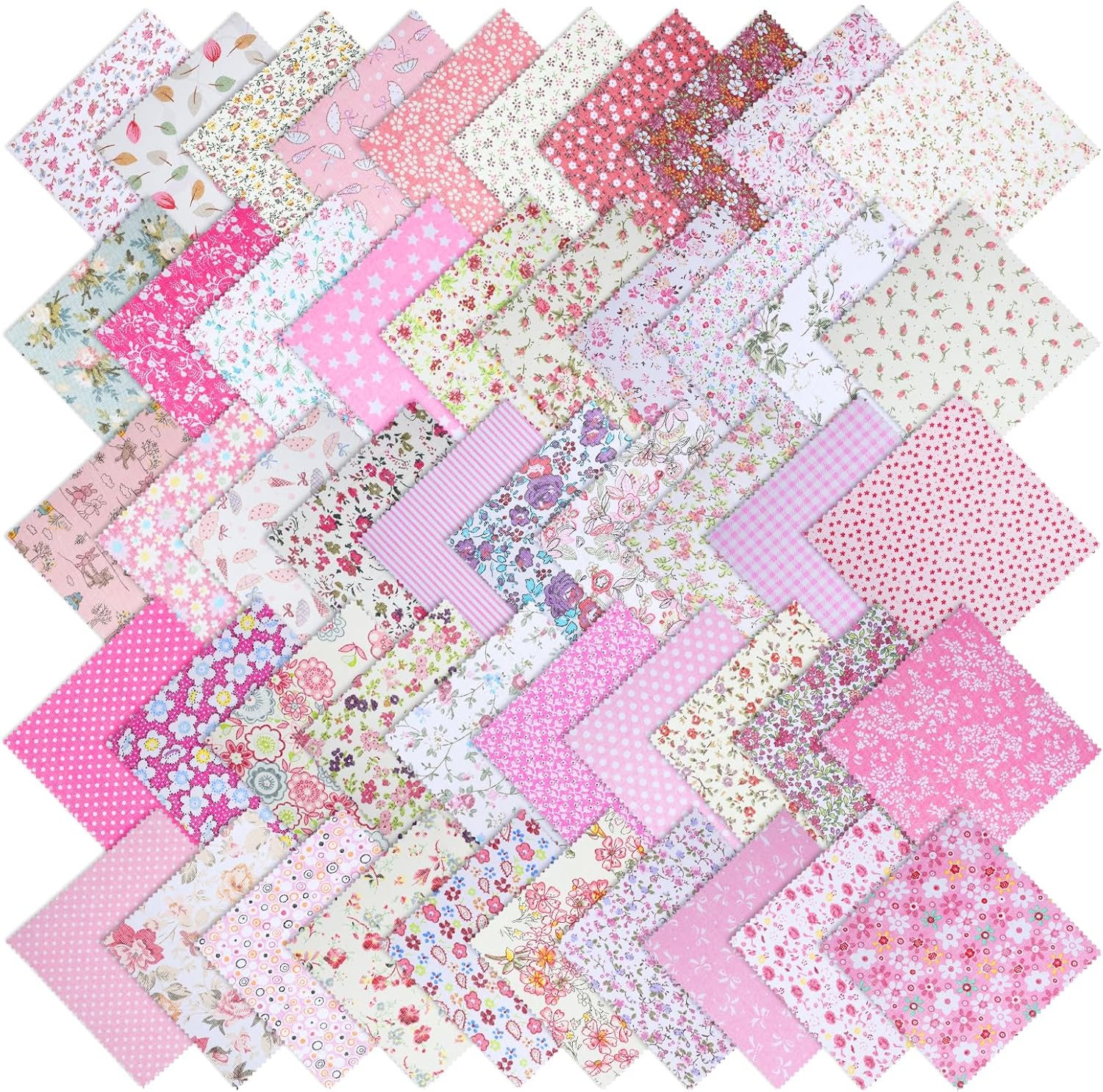 50 PCS Pink Charm Packs for Quilting 5 × 5 Inch Pink Cotton Fabric Squares Precut Fabric Squares for Sewing Project, Patchwork, DIY Crafts