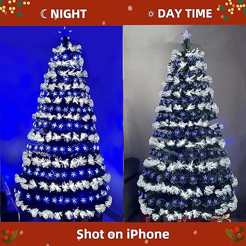 Miniatura 2 de Asinse Árbol de Navidad artificial de fibra óptica, luces LED multicolor, árbol de Navidad preiluminado con estrellas transparentes (6 pies70.9 in,