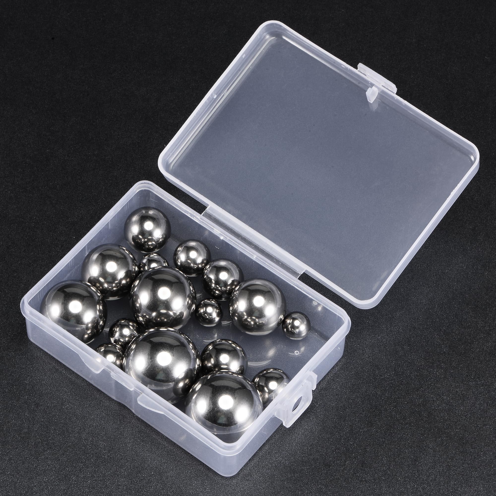 Assortiment de 16 billes de roulement de 8 tailles en acier inoxydable 304 3/8" 7/16" 1/2" 9/16" 5/8" 3/4" 7/8" 2,5 cm avec boîte de rangement