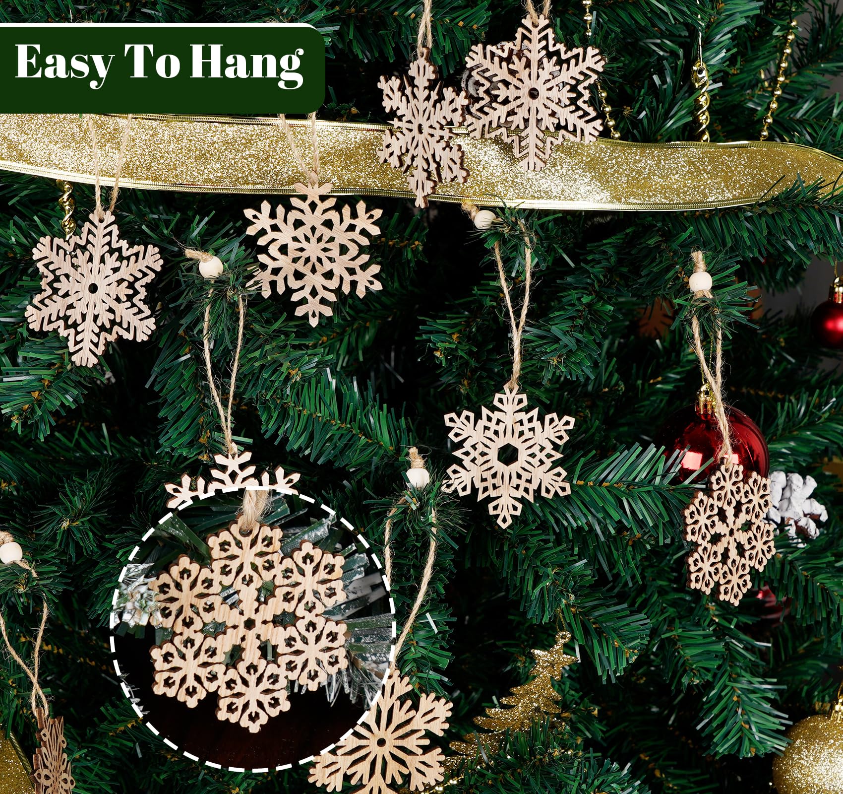 Pack De 36 Adornos Navideños De Madera Para Pintar - Copos De Nieve Calados, Con Cuerda, Para Decorar El Árbol Y La Casa