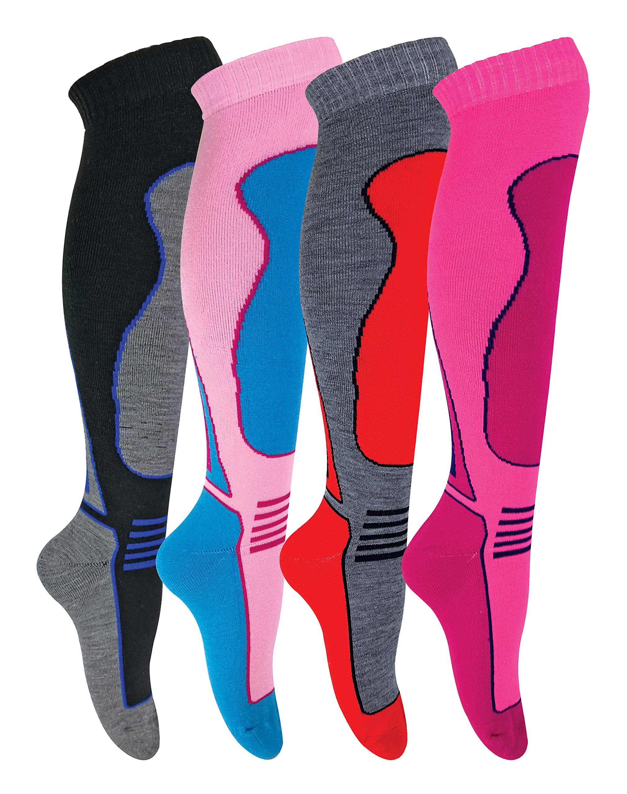 4 Pairs Mens Ladies Kids Extra Warm Long Knee High Colourful Winter Wool Blend Ski Socks