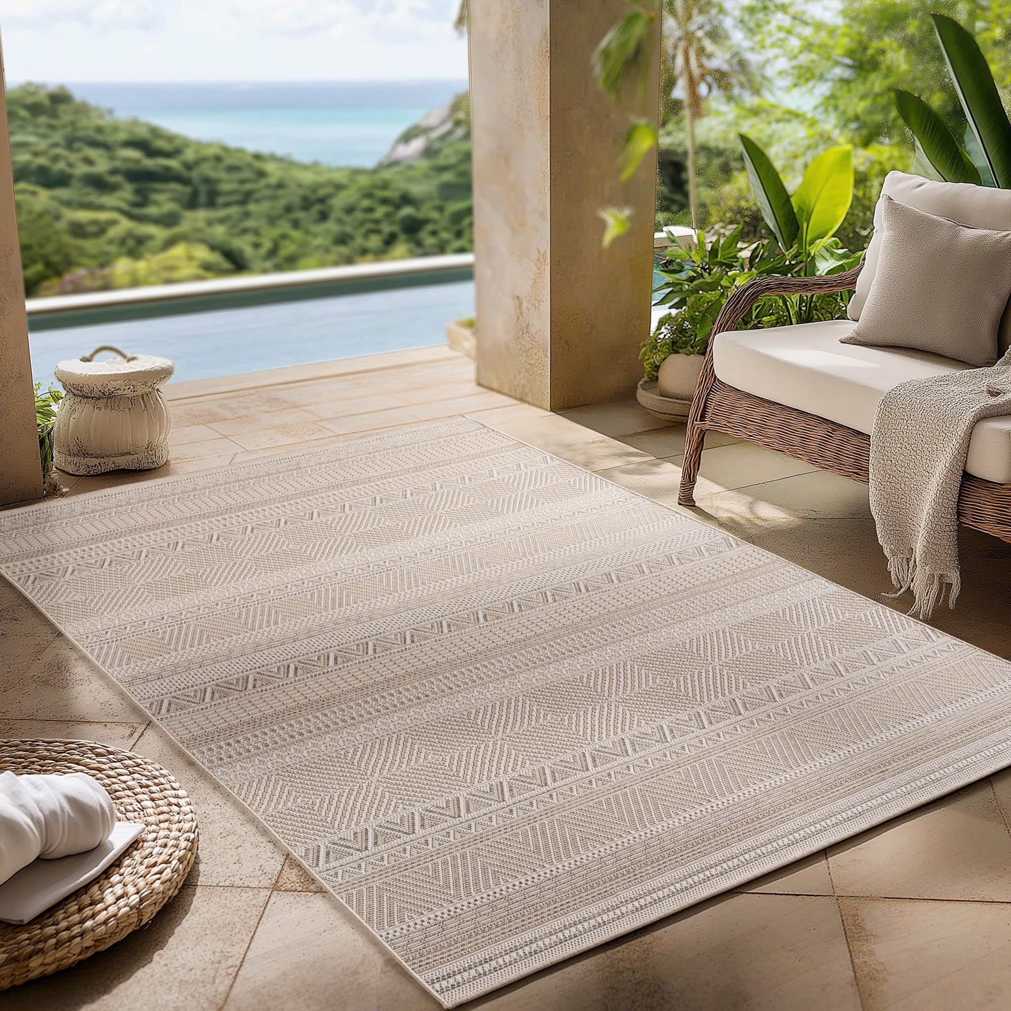Carpettex Outdoor Teppich wetterfest Balkon, Terrasse, Garten Skandi Boho-Design