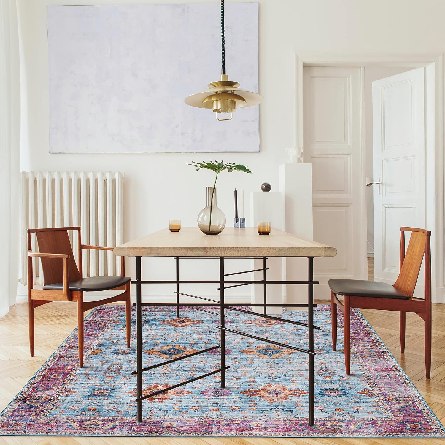 ReaLife Machine Washable Rug - Stain Resistant, Non-Shed - Eco-Friendly, Non-Slip, Family & Pet Friendly - Made from Premium Recycled Fibers - Distressed Boho Border - Colorful - 4' x 6'