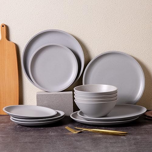 GBHOME Juego de vajilla de cerámica, platos y cuencos de cerámica hechos a mano moteados, altamente resistentes a las astillas y a los arañazos,
