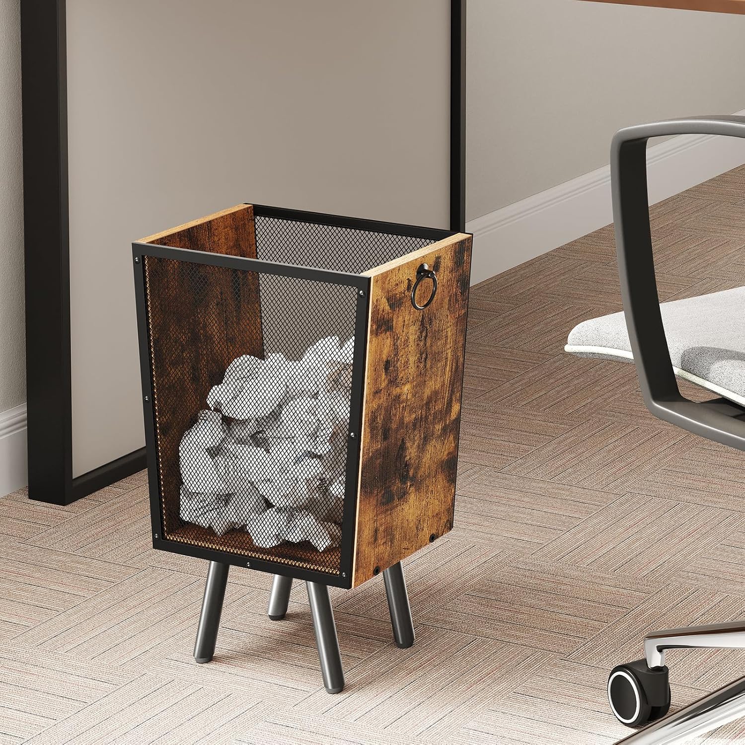 HOOBRO Folding TV Tray Tables and Trash Can Bundle, Set of 4 TV Trays with Storage Rack, 4.5 Gallon Wastebasket with Pull Rings & Legs, DM50BZ01-BF07LJ01