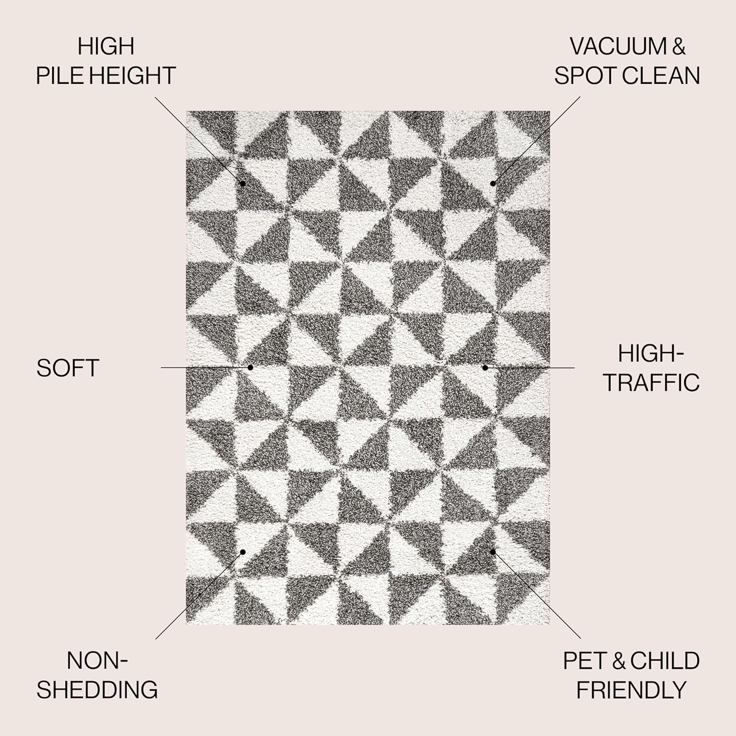 JONATHAN Y Geometric Shag Beige/Dark Gray Indoor Area Rug 3X5 ft, Alcudia for Living Room, Bedroom, Kitchen, Office, Easy-Cleaning, High Traffic, Pet-Friendly, Non-Shedding SHG100A-3