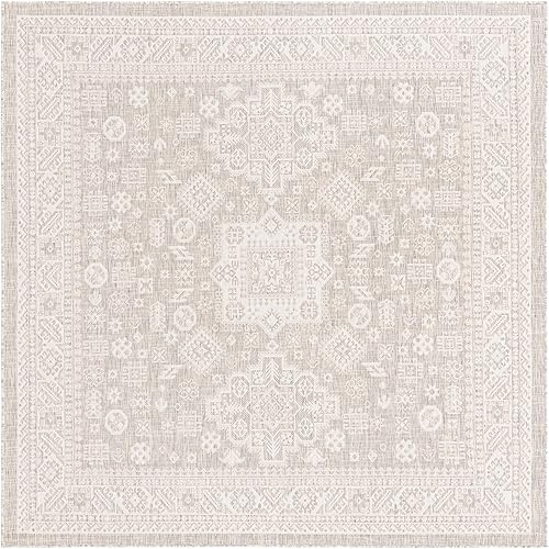 Miniatura 584 de Rugs.com Outdoor Aztec Collection Alfombra – 4 x 6 pies alfombra de tejido plano gris carbón perfecta para salas de estar, grandes comedores, planos