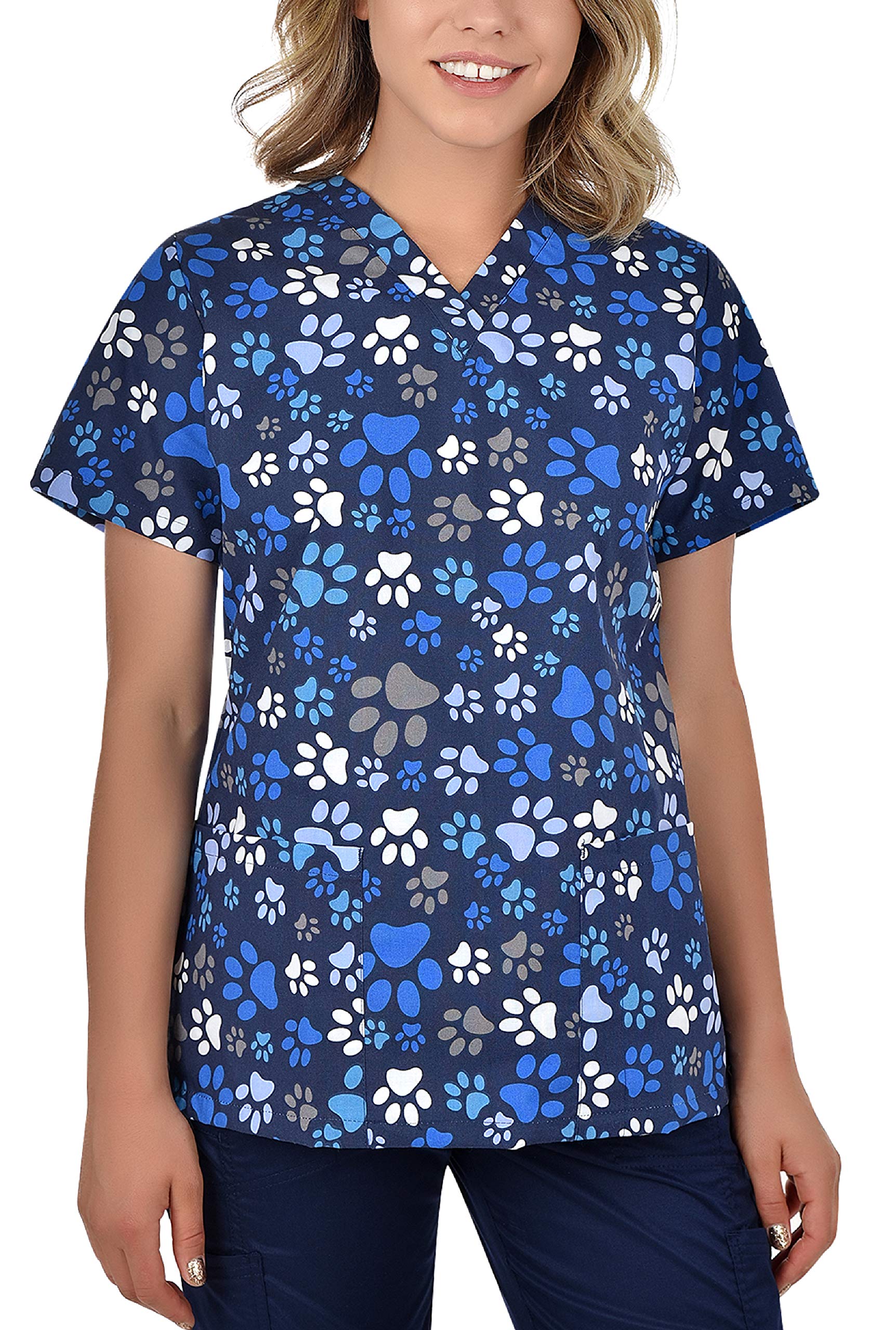 B-Well Women's Cute Paws Bambina Slip-On Tunic, Short Sleeve, V-Neck Tunic, Care Motif, Xxl