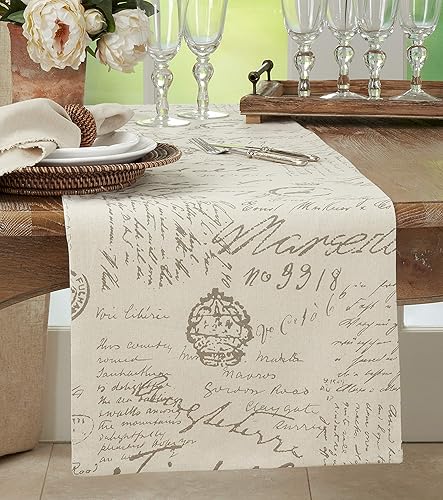 Miniatura 2 de SARO LIFESTYLE Aidy Collection - Camino de mesa con diseño de escritura vintage, 16 x 54 pulgadas, natural