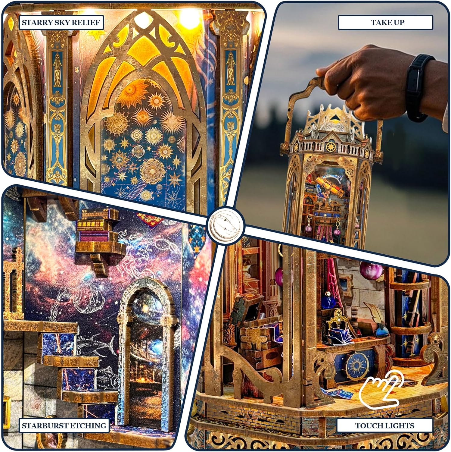 3D Wooden Puzzles for Adults 3D Puzzles Model kit Stress-Relief Toy with Mechanical Rotation Bookshelf Ideal Gift for Adults and Teens- The Lantern of Gaiaxy