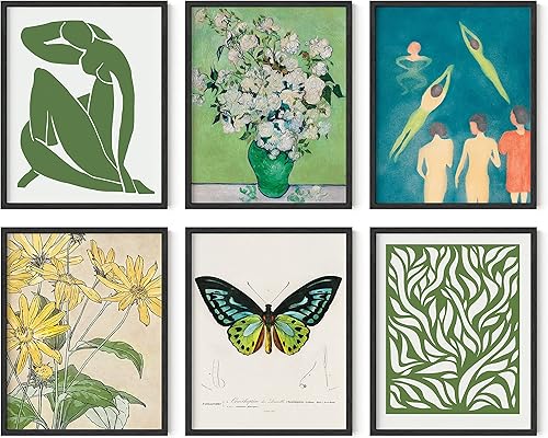 HAUS AND HUES Arte de pared impresionista, juego de 6 pinturas clásicas de plantas, cuadros artísticos de Van Gogh para decoración de pared de sala