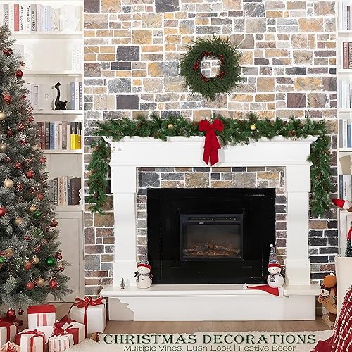 Miniatura 2 de Guirnalda de Navidad artificial preiluminada, pino de Carolina, luces blancas, decoradas con purpurina, conos de pino, racimos de bayas,