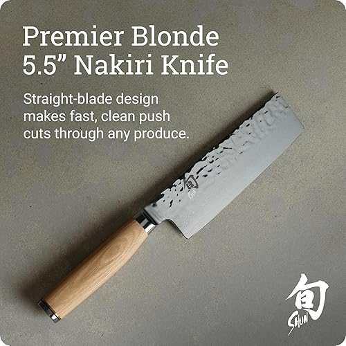 Miniatura 2 de Shun Premier Blonde 5.5" Nakiri Knife, Handcrafted Japanese Vegetable Knife, VG-MAX Core with Damascus Stainless Steel Cladding, Pakkawood Handle