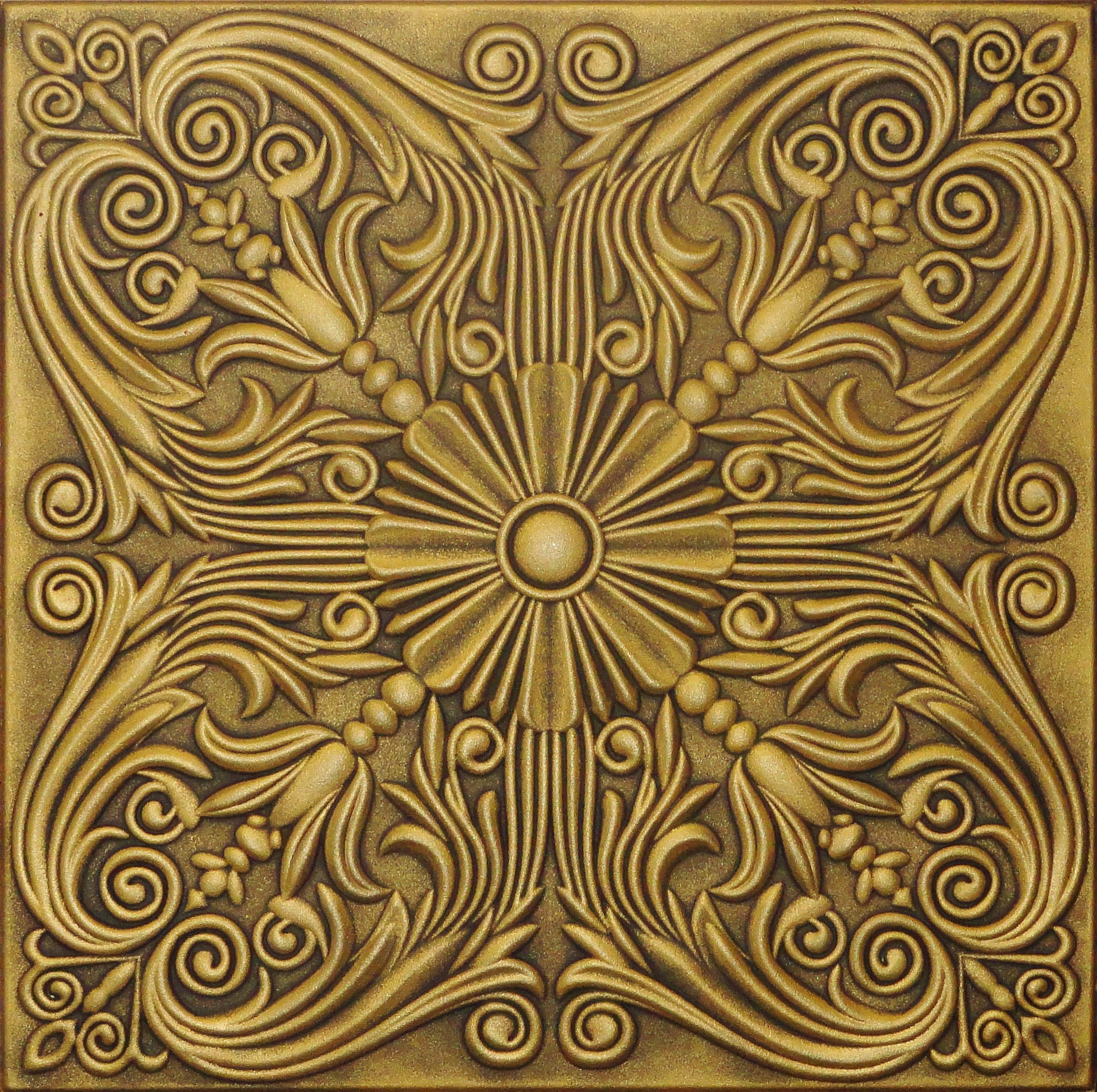 R39AG Antique Gold 20x20 Amazing Styrofoam Tin Look Ceiling Tiles Easy to Glue Up On Any Type of Surface