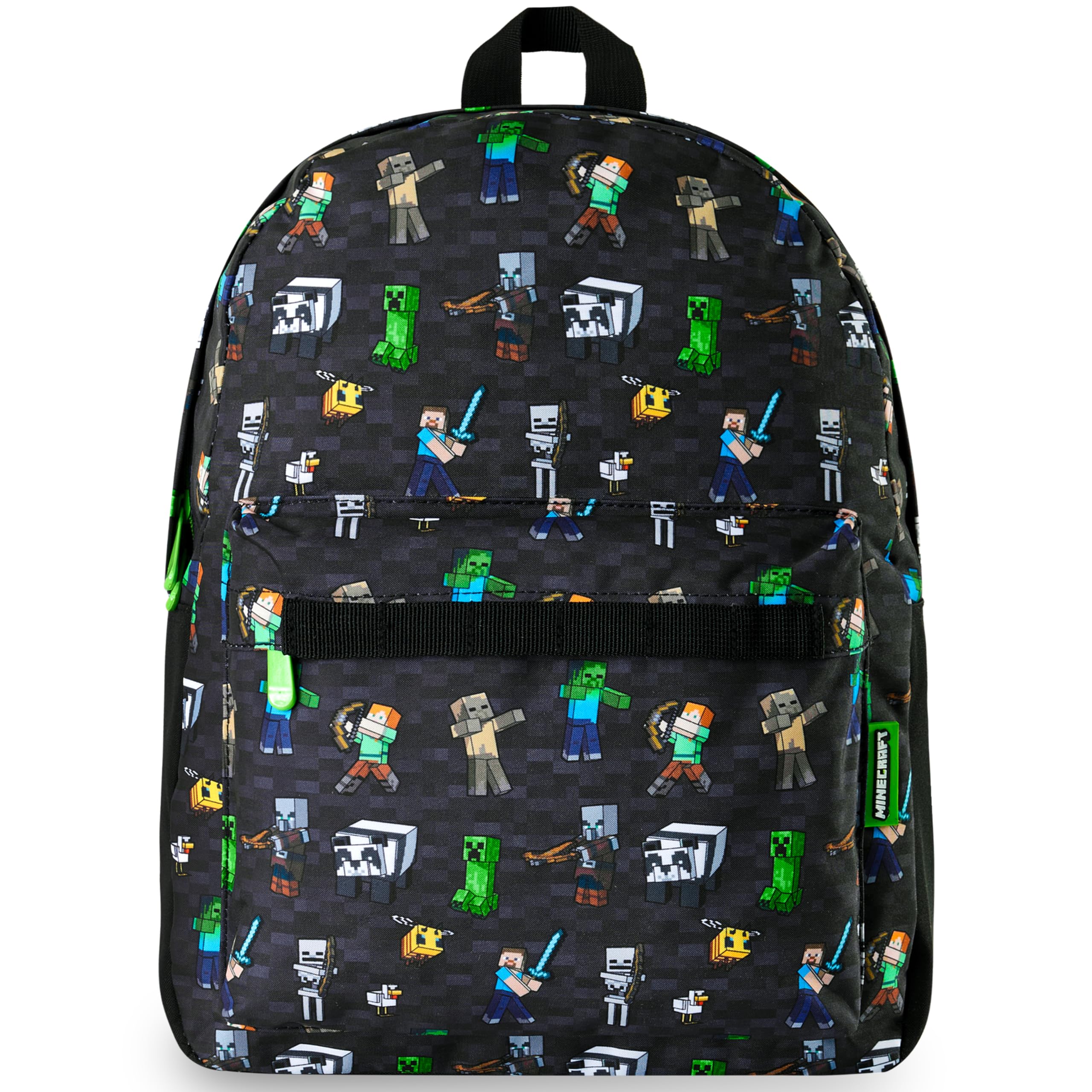 Minecraft Backpack for Boys Kids Teens Adjustable Straps Front Pocket Daypack Backpacks for Sports Gym School Gamer Gifts (Black Aop)