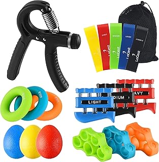 Hand Grip Strengthener Set Forearm Adjustable Resistance Hand Gripper, Finger Exerciser, Finger Stretchers, Grip Rings Hand Exerciser, Stress Relief Grip Ball, Finger Hand Strengthener (18 Piece Set)