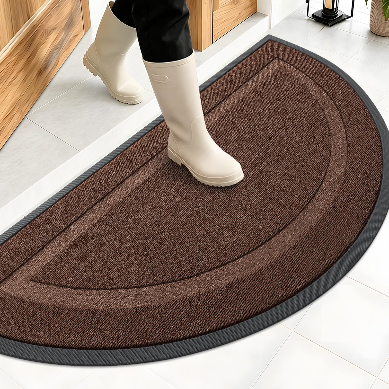 OLANLY Half Circle Front Door Mat Outside 47x23 All-Season Rubber Doormat