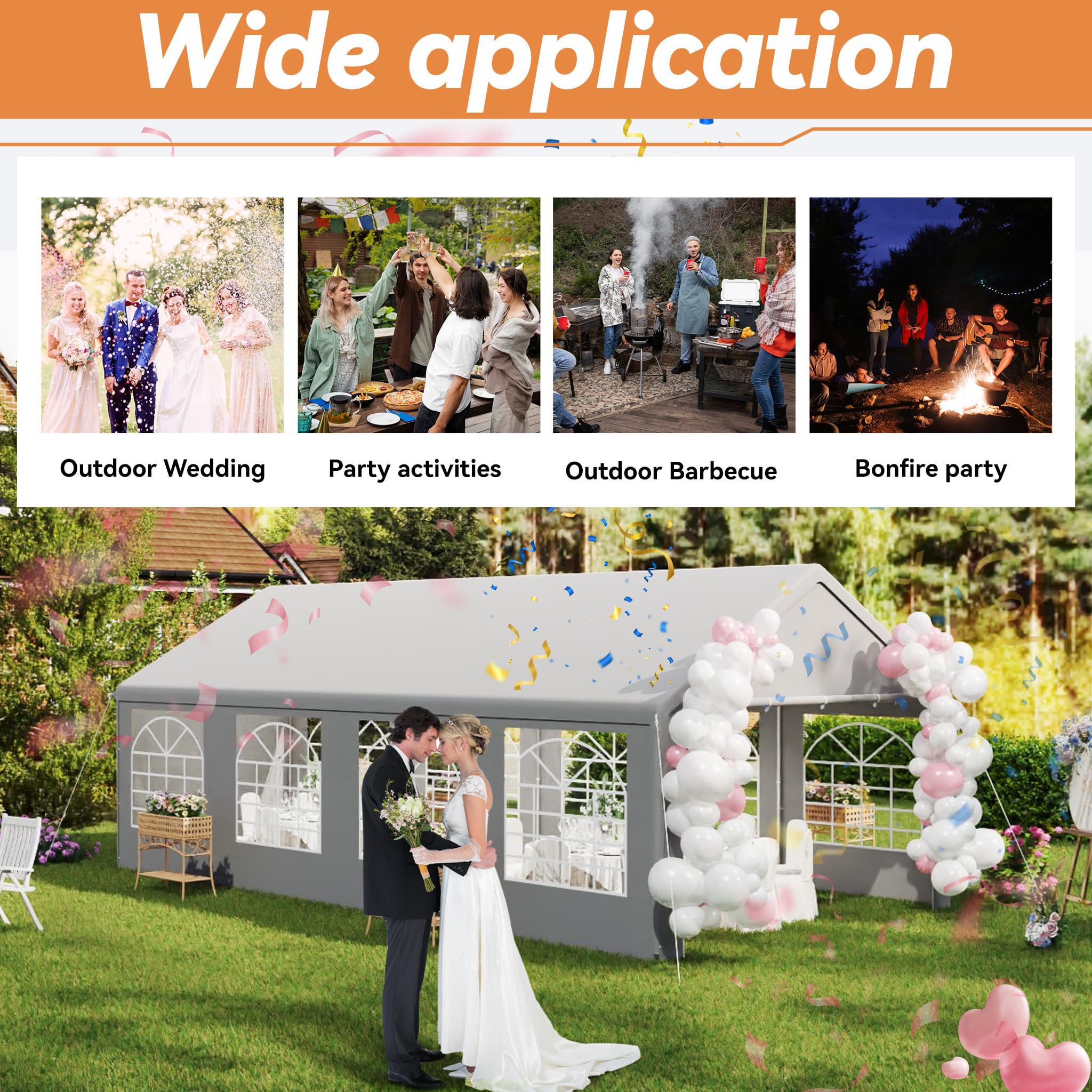NAIZY Partyzelt 4x8 m Pavillon mit Wasserdicht Dach & Abnehmbaren Seitenwänden Gartenpavillon Stabil Winterfest Gartenzelt aus PE-Gewebe & Metall Rohr Familienzelt, Grau