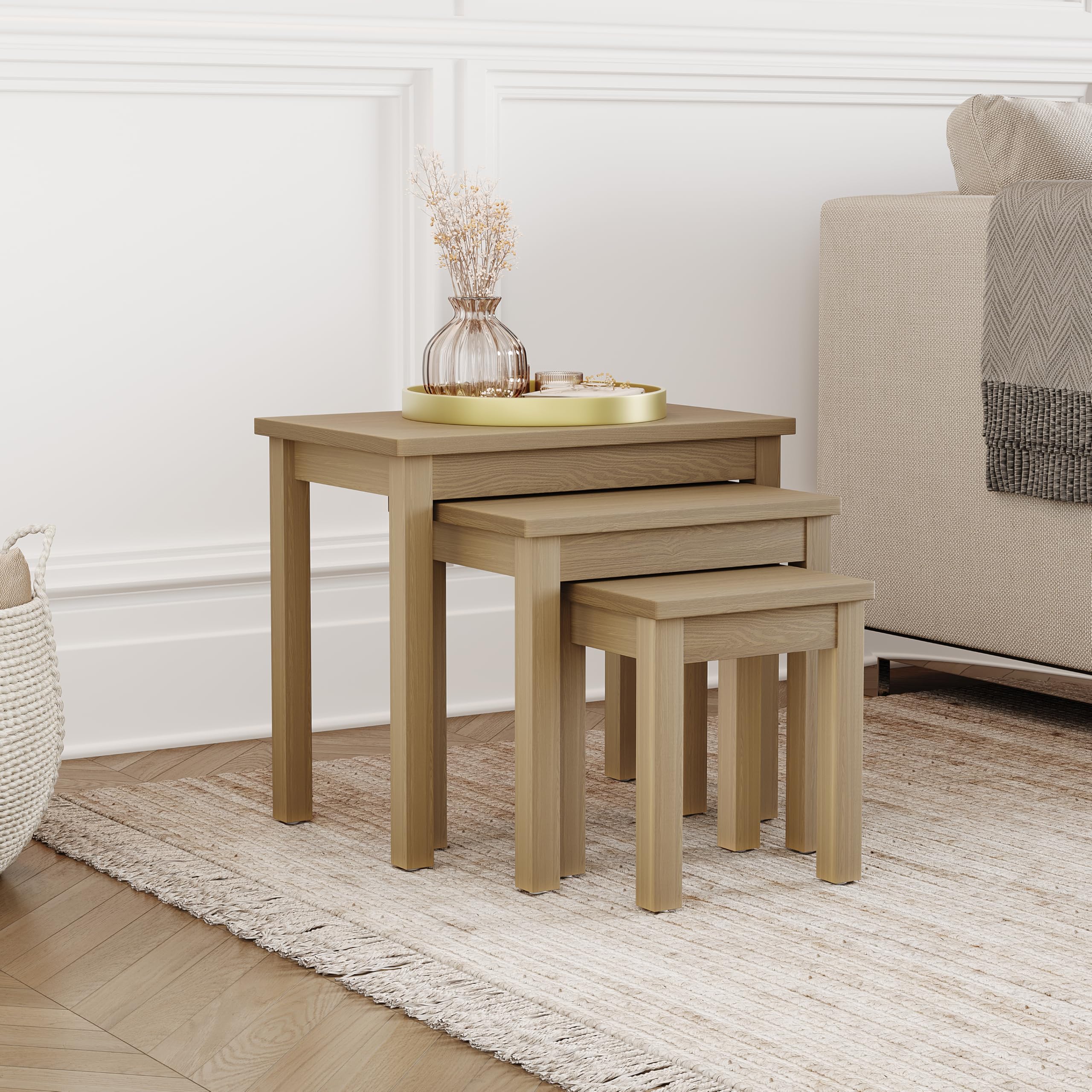 Vida Designs Oakridge Nest of Tables, Wood, Oak