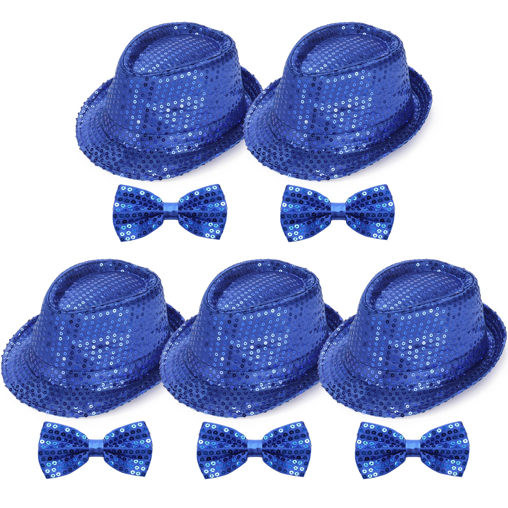 Elfcool 10 Pcs Sequin Fedora Hat for Men Women Sequin Bow Ties Set Bling Retro Dance Jazz Cap Funky Party Costume Fedora