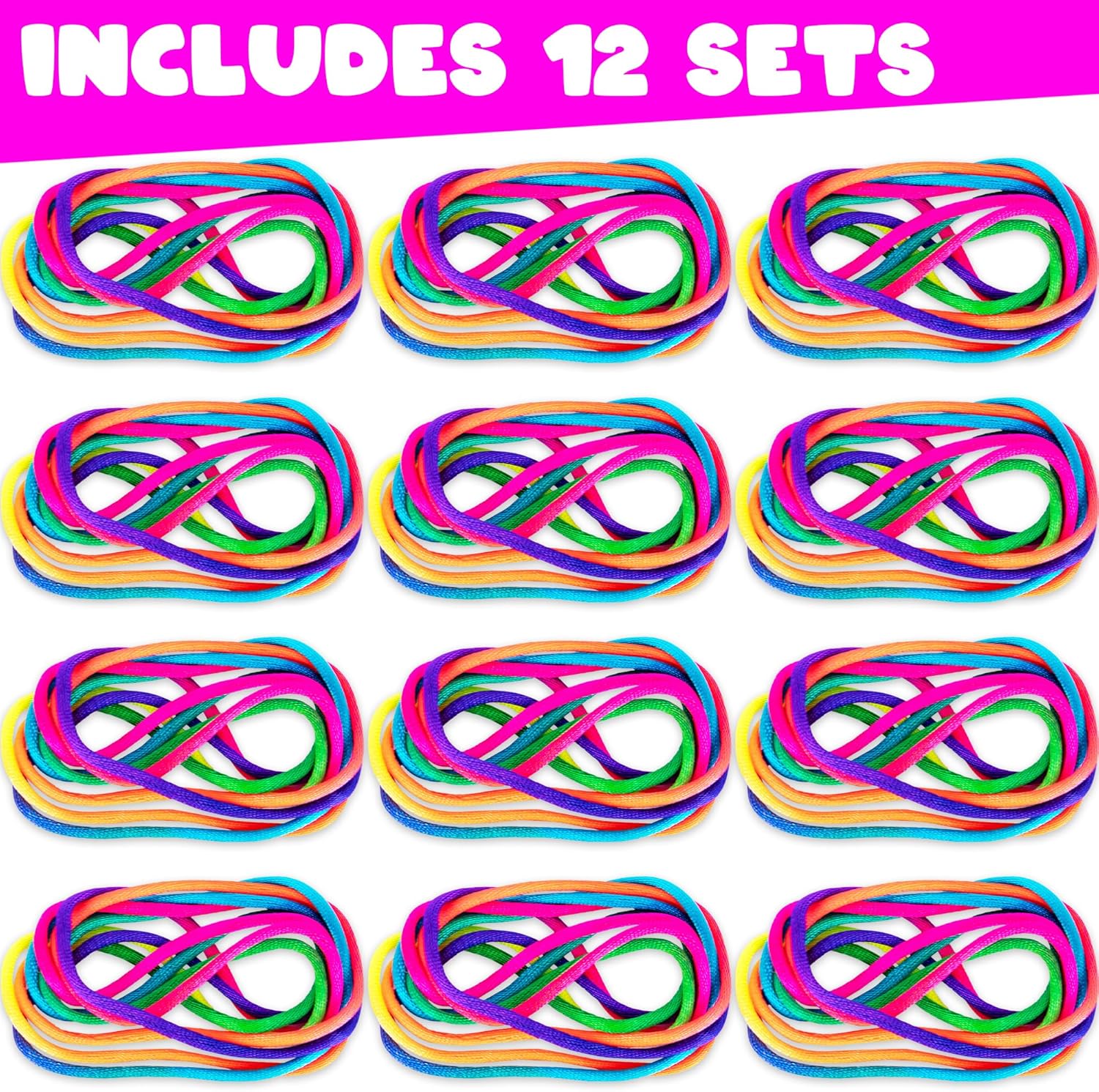 ArtCreativity Set of 12 Cat’s Cradle String Game - 63 Inch Looped Strings for Kids - Vintage Fidget Toys & Retro Puzzle Game - Colorful Strings in Yellow, Green, Purple, Pink, Blue - Ages 5+