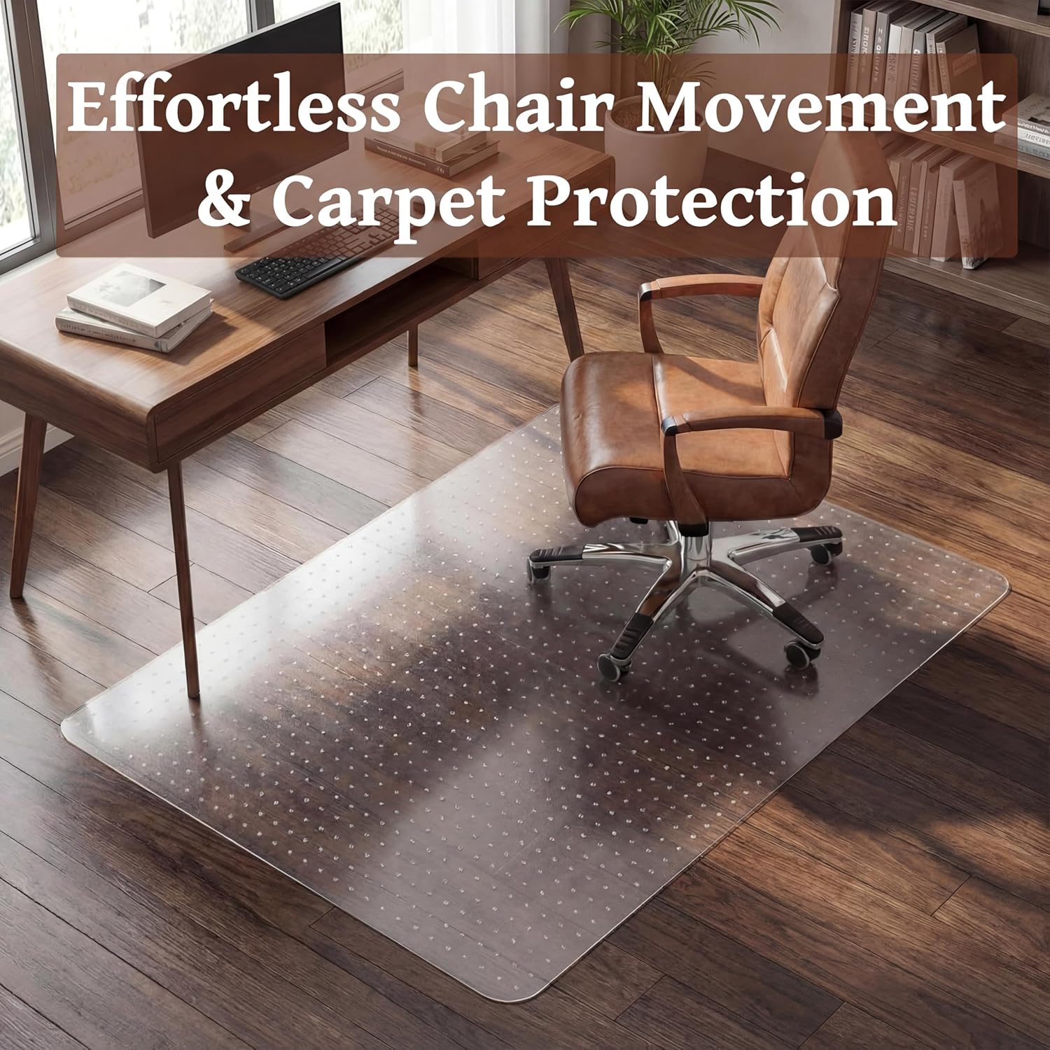 Leinuosen Office Chair Mat for Carpet 46" x 60" Plastic Desk Chair Mat Non Slip Heavy Duty Large Clear Floor Protector with Grips for Office Home Low, Flat, No Pile, High Pile Carpeted Floors