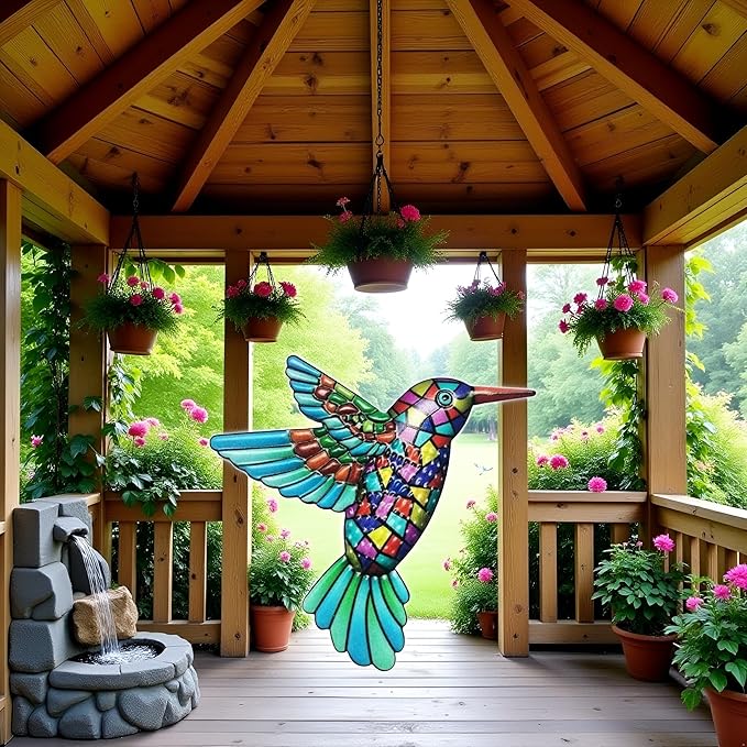 Decoración de pared de colibrí azul de metal para exteriores miniatura 3