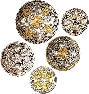 Sponsored Ad - 5Pcs Woven Wall Basket Decor | Flat Boho Style Hanging Rattan Wicker Seagrass Baskets with Flower Patterns...