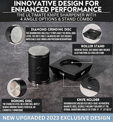 Miniatura 2 de Afilador de rodillos negro para cuchillos con trampa de cuero, kit de afilador de cuchillos con ángulos de 15, 17, 20 y 22 grados, soporte, soporte