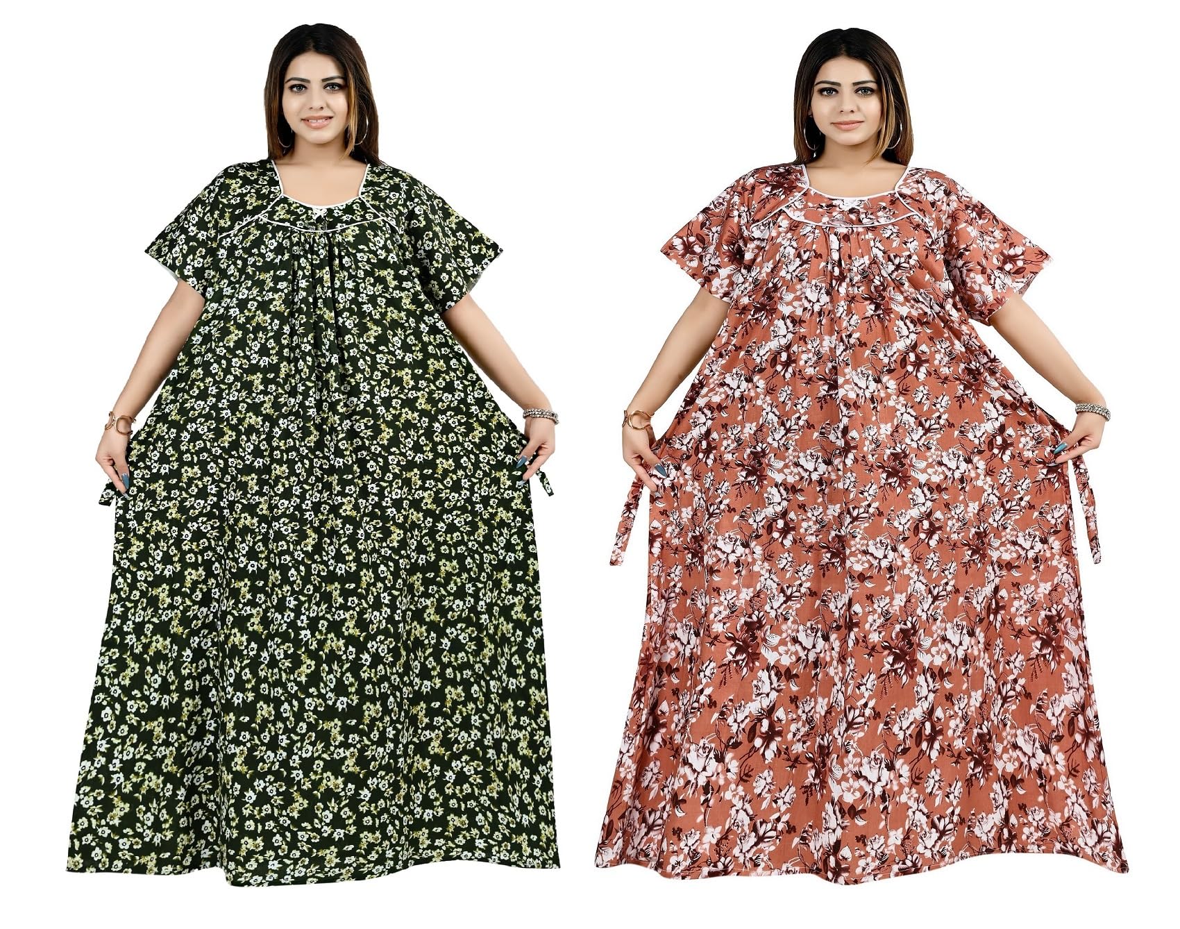 bindass female collection Women’s Cotton Nighty Maxi Nightdress Pack of 2 – Plus Size Loose Fit Nighty, Soft Breathable Sleepwear, Printed Full Length Lounge Gown-picture-45