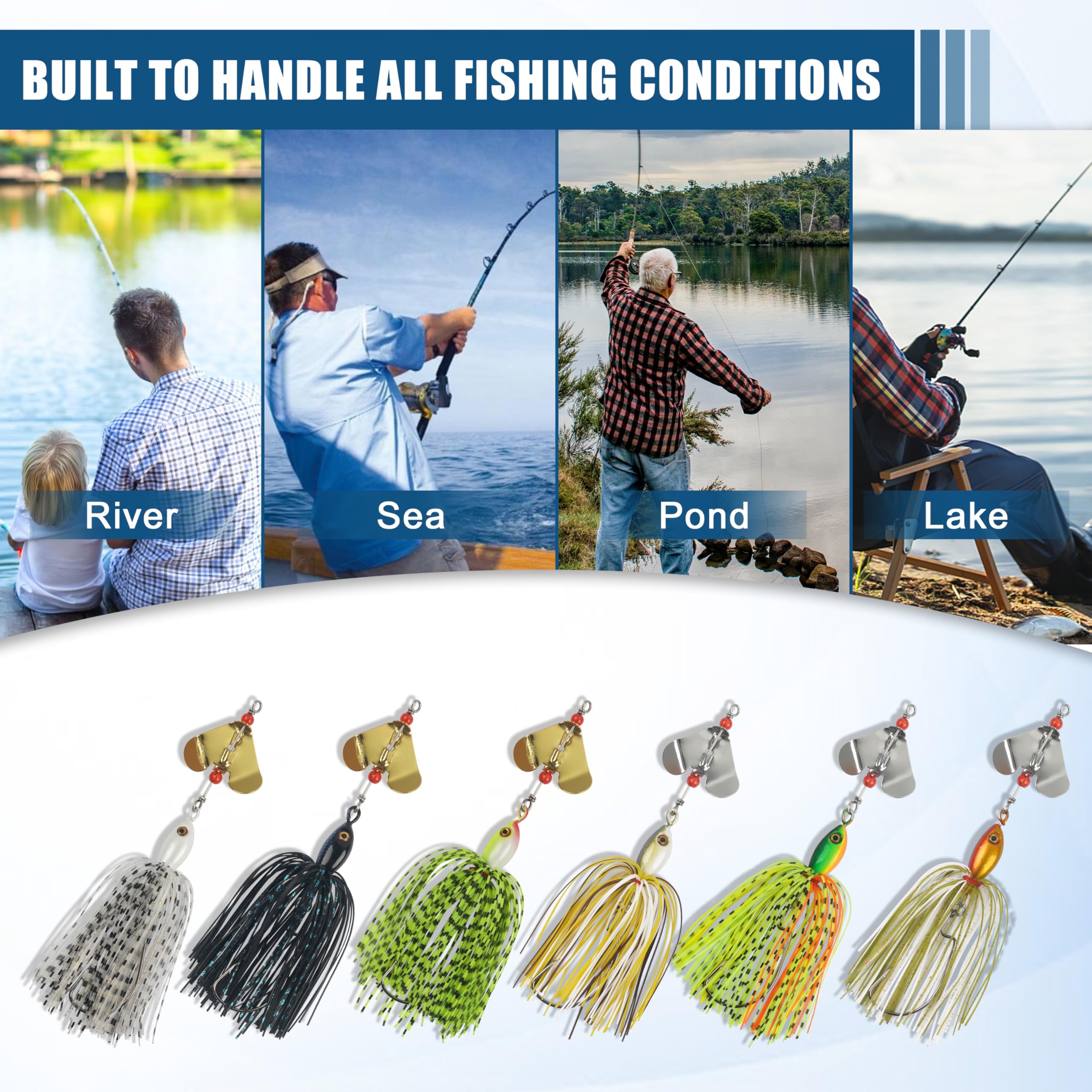 Esche da Pesca Spinnerbait Buzzbait Spinners Kit Jig Pesce Esca Topwater Swimbait Multicolore per la Pesca al Luccio e Alla Trota
