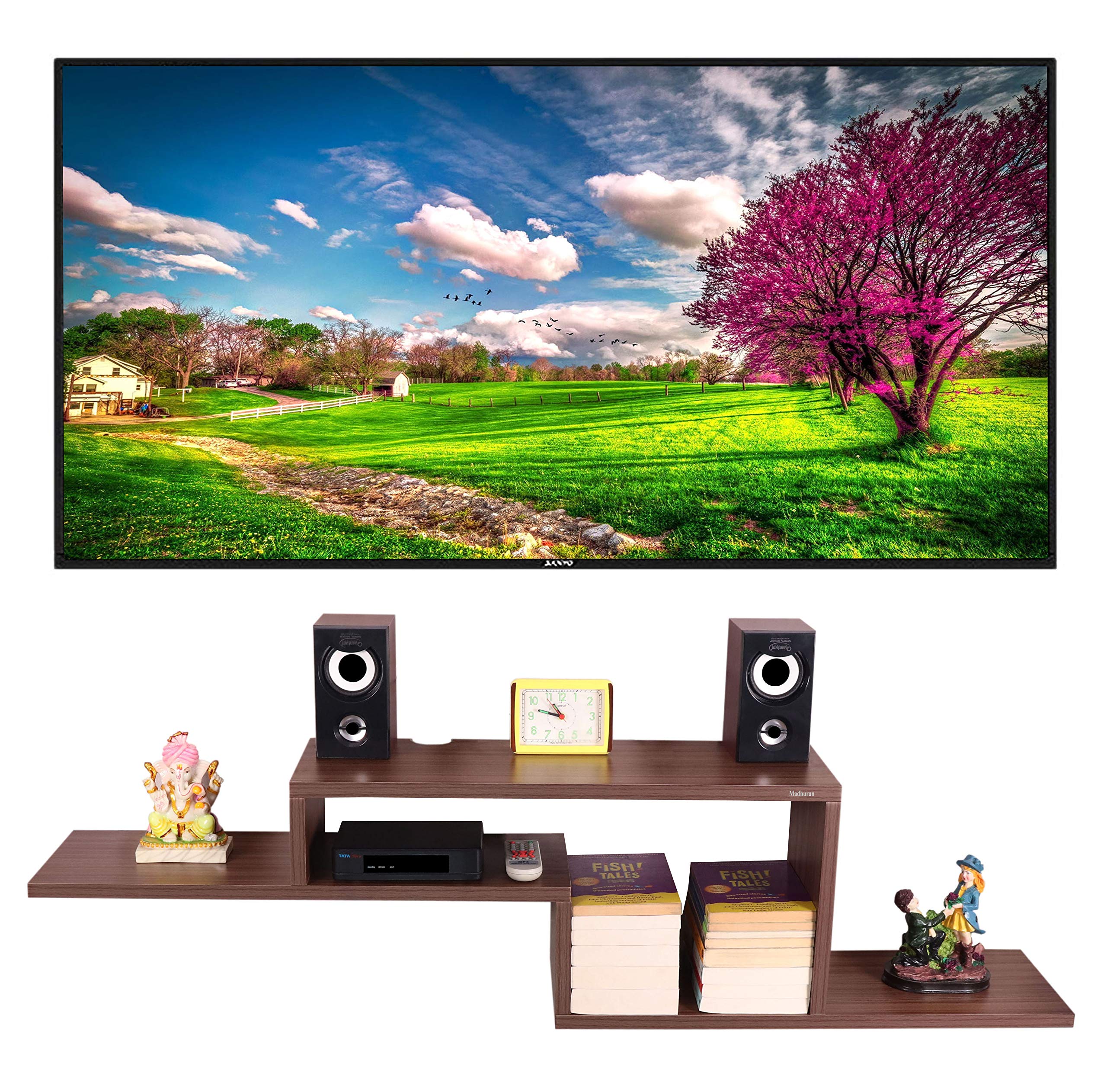Madhuran Royal Engineered Wood Wall Mount Tv Entertainment Unit Cum Books Shelf (52 Inch,Walnut) Home Living Room Bedroom Decorative Items Showpiece Storage Organizer-picture-38